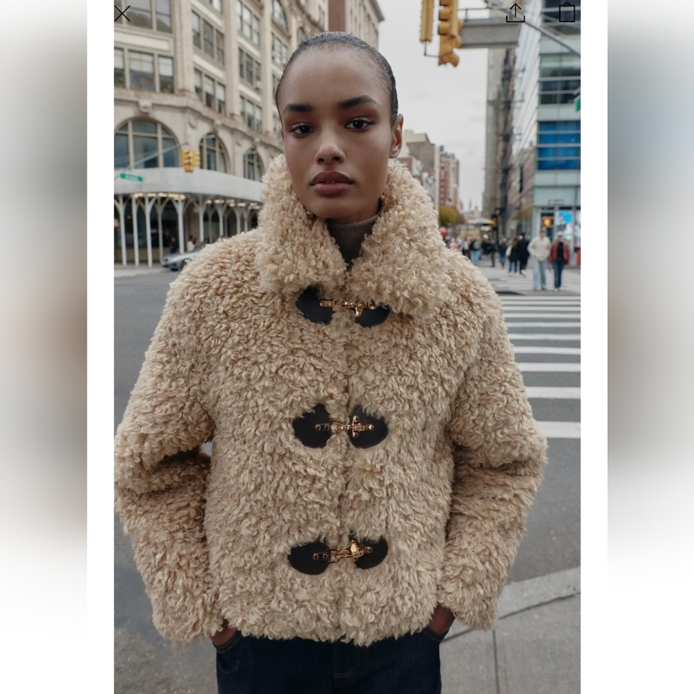 ZARA FAUX FUR JACKET WITH FIREMAN CLASPS